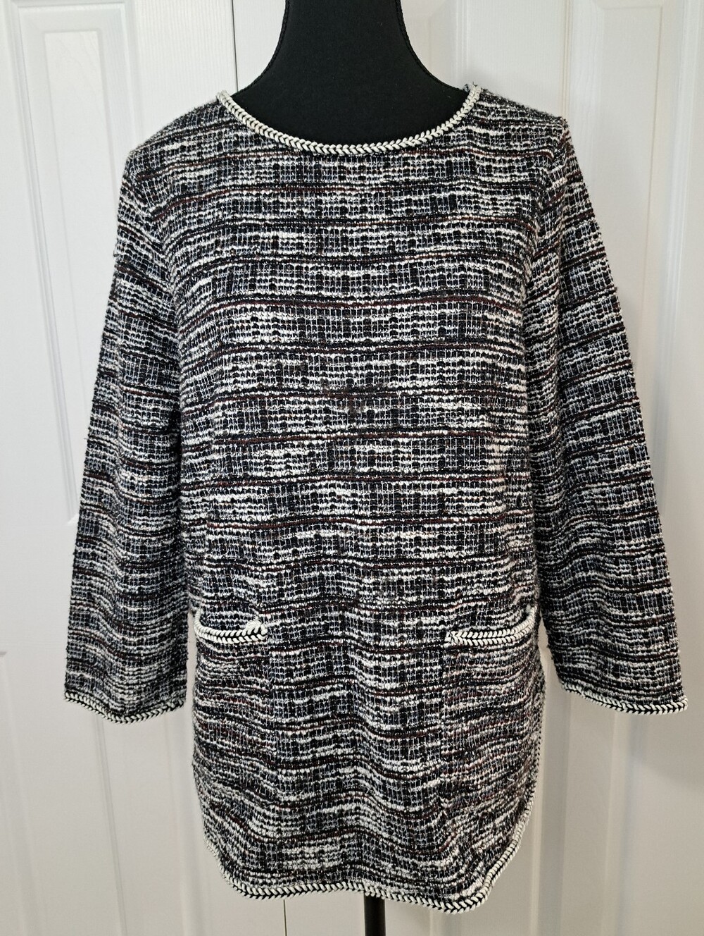 Max Studio Textured Bouclé Women’s Top Size Large Classic Timeless Multicoloured